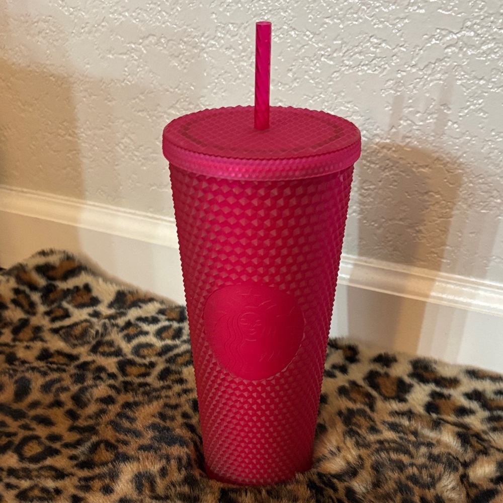 Starbucks 24oz Red Pink Textured Tumbler with Straw